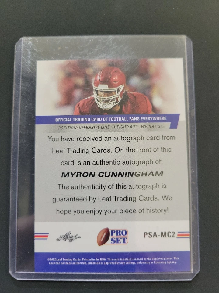 2022 Leaf Pro Set Draft - Autographs Red #PSA-MC2 Myron Cunningham (AU, RC) - Image 2 of 2