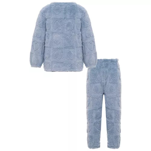 Kids Boys Girls Pajamas Set Solid Color Tops With Pants Round Neck Flannel Suit - Foto 17 di 72