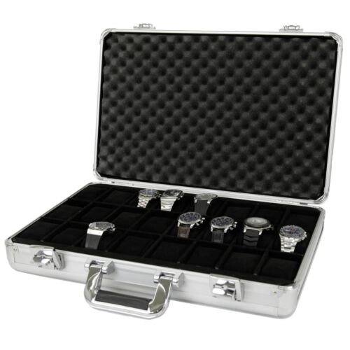 Watch Storage 24 Case Aluminum Metal Briefcase Large Watches Collection New - Picture 1 of 5