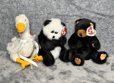 TY Attic Treasures Lot/3 Georgette Goose, Checkers Panda, Ivan Black Bear 1993