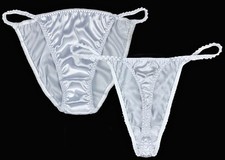 Satin String Bikini and Thong White 2 Pack L