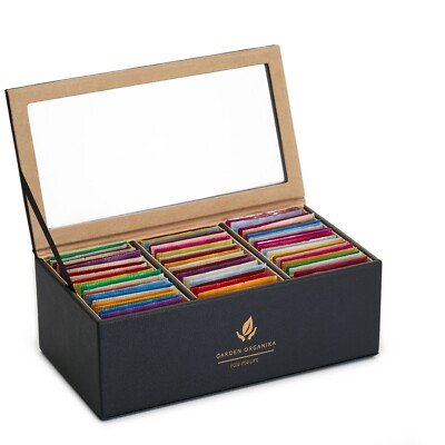 Tea sampler 60 tea bags Black vegan leather box
