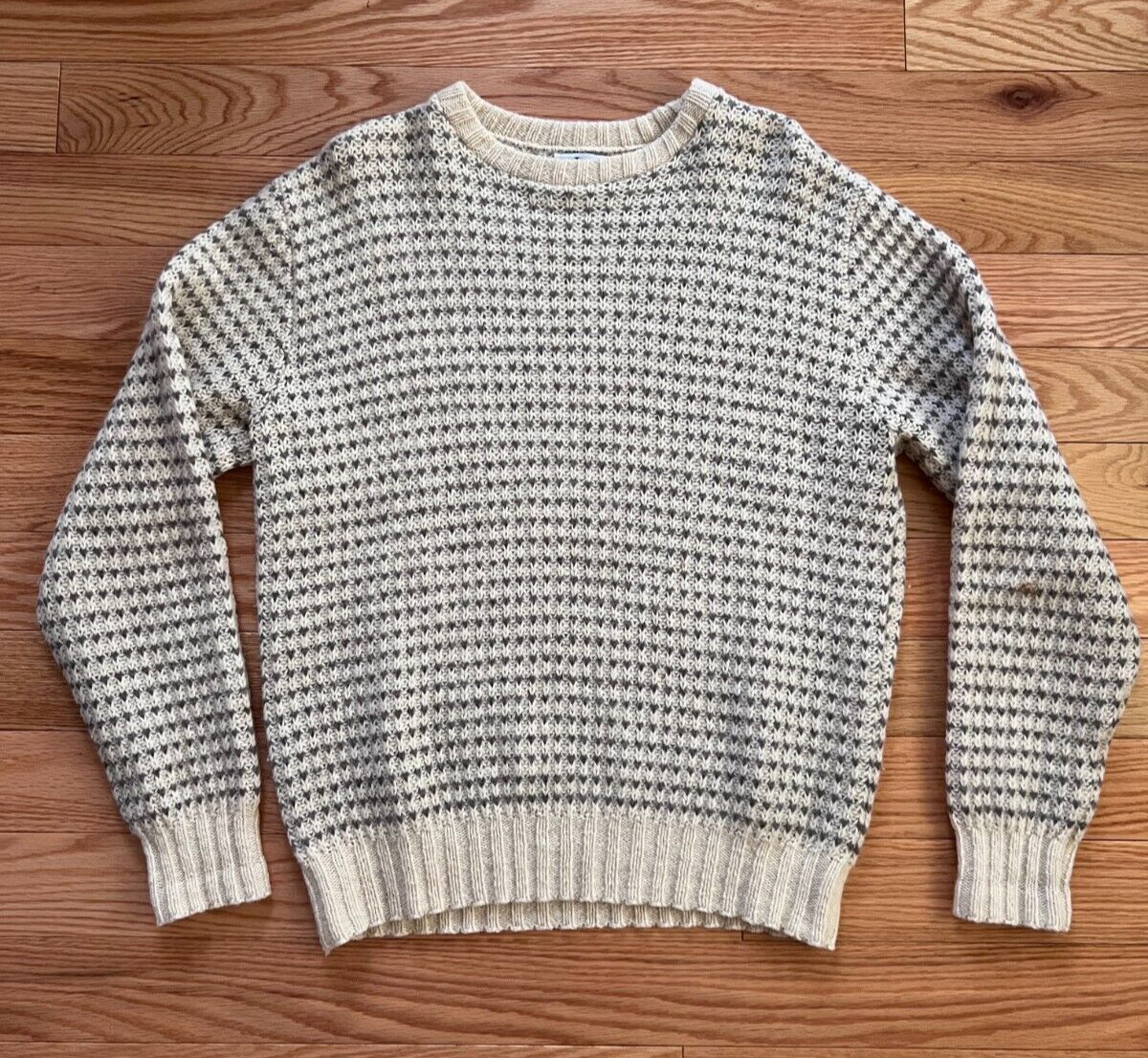 RARE Vtg 90s WOOLRICH Birdseye Pattern Wool Knit Sweater Natural Large L Vintage