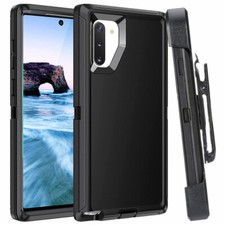 For Samsung Galaxy Note 10/10 Plus Shockproof Black Defender Case W/Clip Screen
