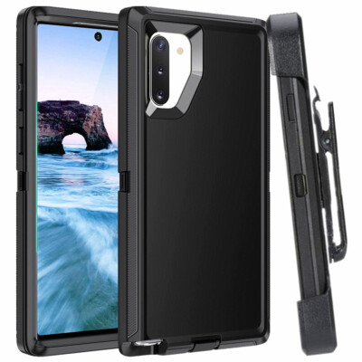 For Samsung Galaxy Note 10/10+ Plus Shockproof Black Defender Case  W/Clip+Screen