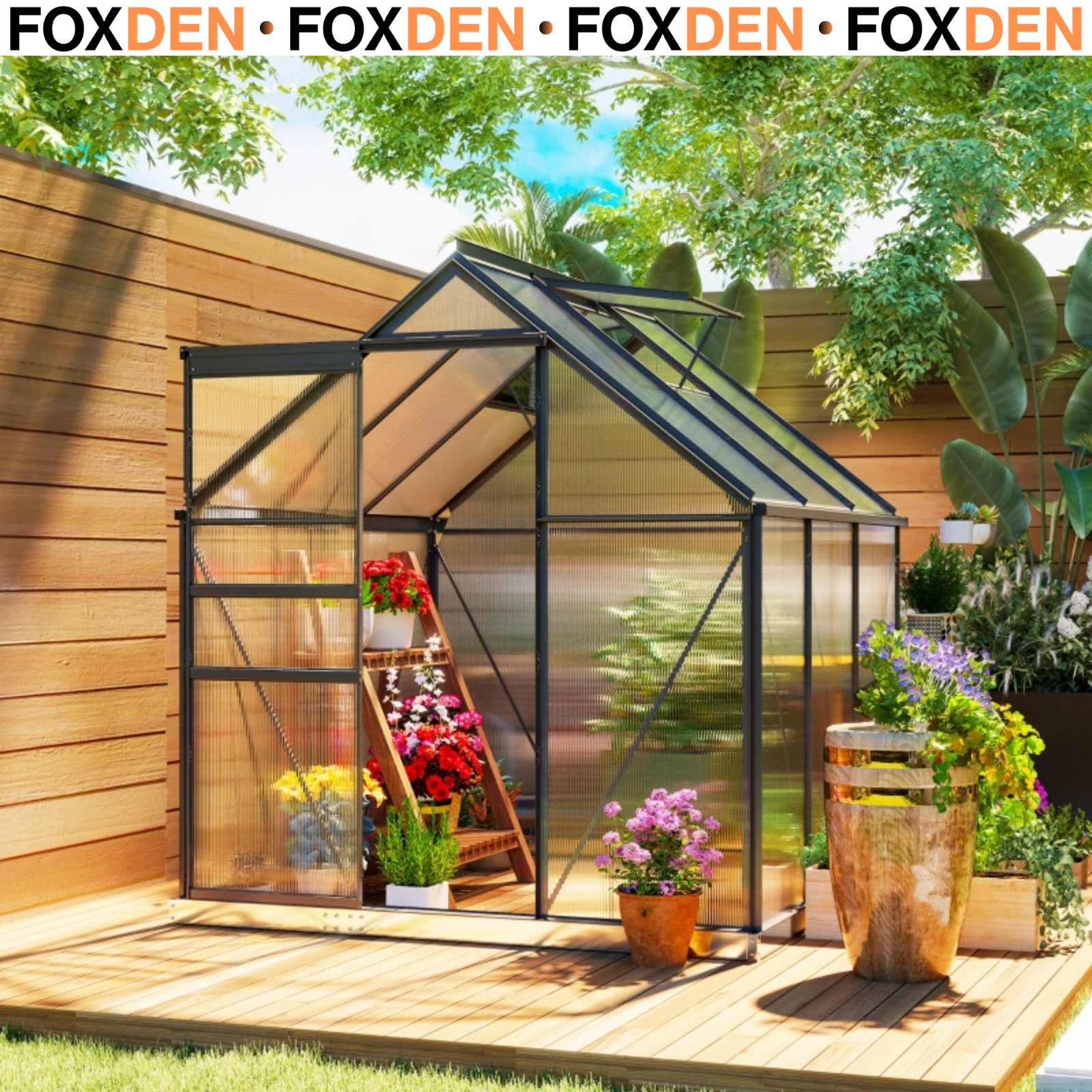 Large Walk-In Polycarbonate Greenhouse Aluminium Frame Galvanised Base Garden - Image 3