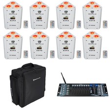  8 Rockville RF WEDGE WHITE RGBWA UV Wireless DMX Lights Backpack Controller