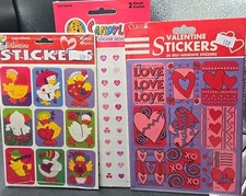 Lot Of 3 Valentine Sticker USA Vintage Packs Hearts Love Ducks XOXO