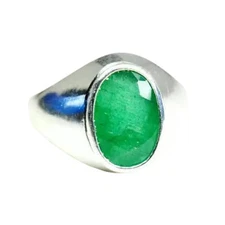 NATURAL EMERALD GEMSTONE MAY BIRTHSTONE 925 SOLID SILVER HEAVY MENS RING