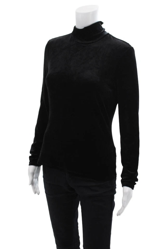 Blusa ajustada negra manga larga cuello en V Theory para mujer talla M Foto 2 de 4