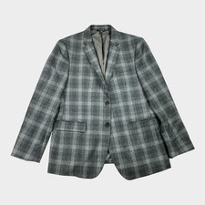Banana Republic Sport Coat Mens 44R Gray Plaid Tessuto Marzotto Wool Slim Fit