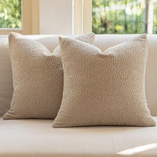 Decorative Throw Pillow Covers 18x18 Inch Pack of 2,Textured Boucle Neutral C...