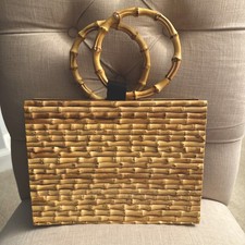 Beautiful Bamboo Wood Handbag Purse Zip Top 10x8x3 Brand New RARE