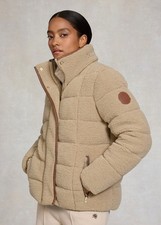 Holland Cooper Ladies Crawford Borg Fleece Padded Jacket in Oatmeal size Medium