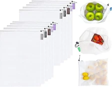 Set of 10 Reusable Mesh Produce Bags, Heavy Duty, Washable, Farmers Market Bag f