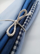 Linen Fabric Bundle Blue Shades Craft Sewing Embroidery Scrap Pack HC13