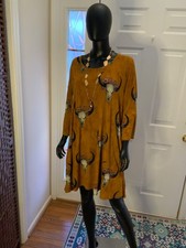 Woman Tunic Mini Dress with Pockets 3/4 Sleeves Size 2X Multicolor Round neck