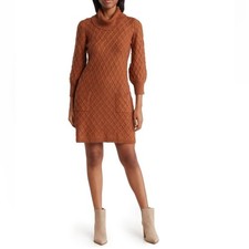 Eliza J Cable Knit Pocket Sweater Dress In Nutmeg Color- Size Large - New W/Tag