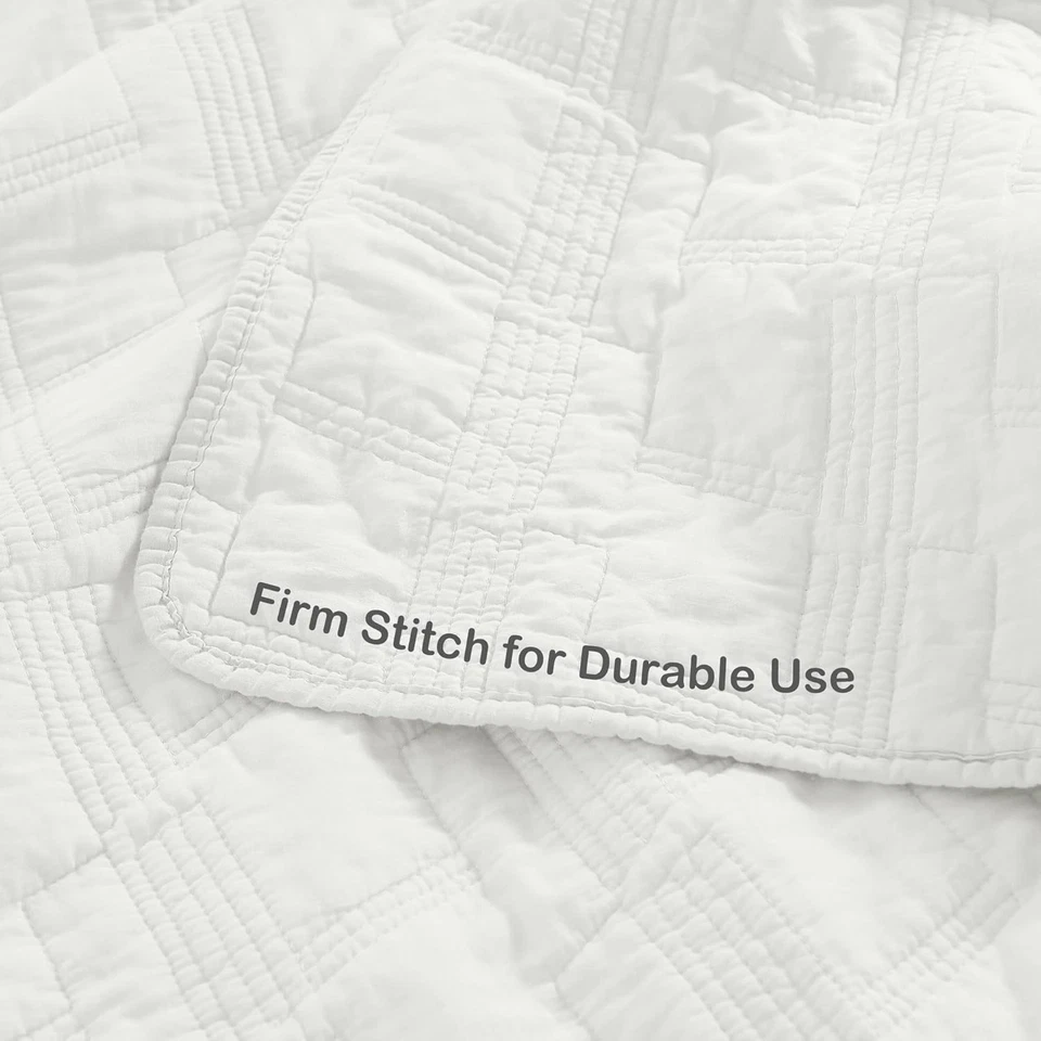 Juego de edredón 100 % algodón tamaño king, blanco prelavado 3 piezas colcha cubrecama Foto 3 de 4