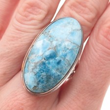 925 Sterling Silver Vintage Real Cabochon Larimar Ring Size 9.75
