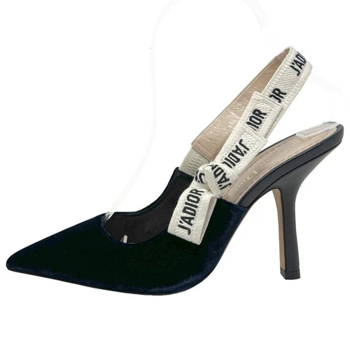 Escarpins Dior J'Adior velours bleu à bretelles logo taille EU 36