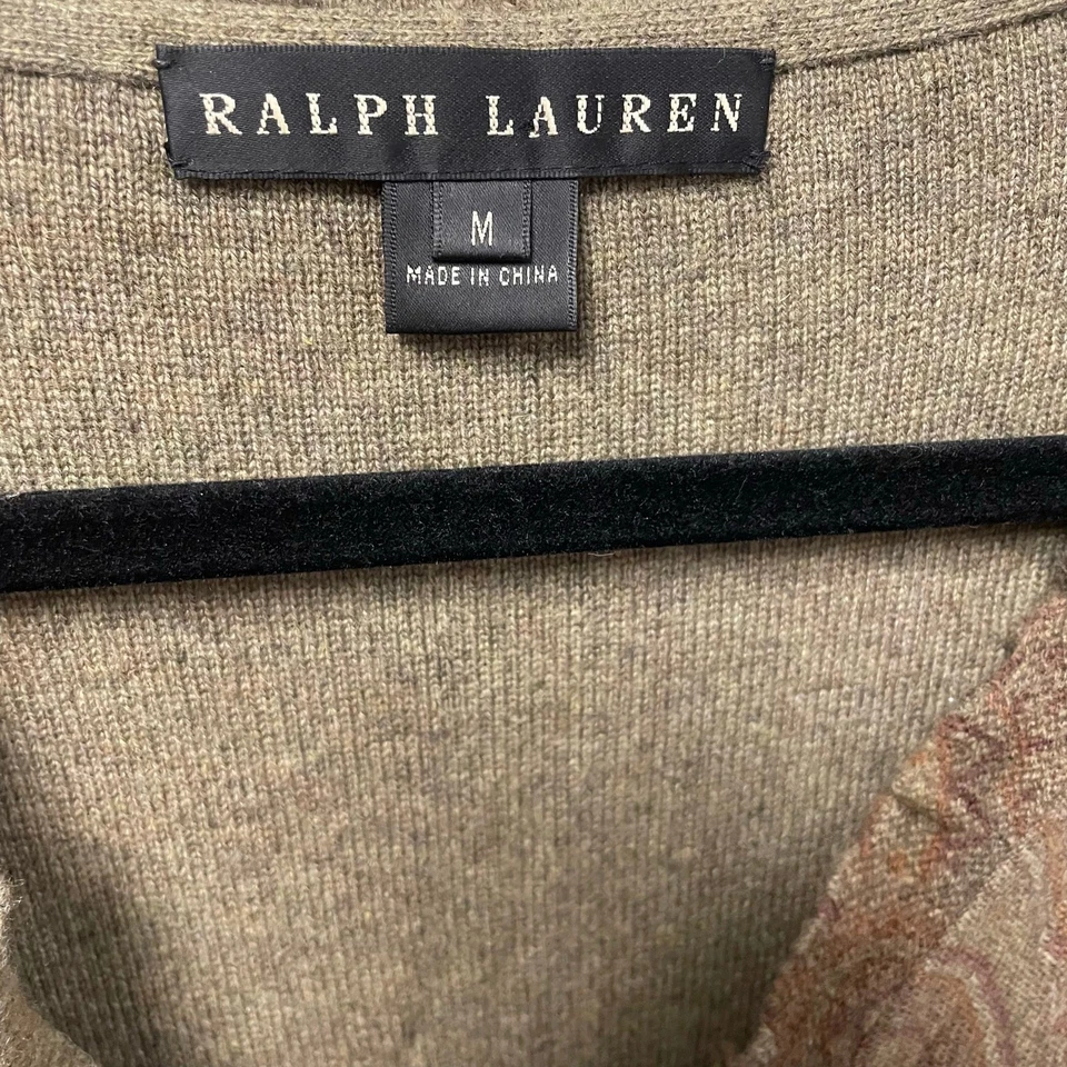 Suéter Ralph Lauren Etiqueta Negra Pura Cachemira Estampado Paisley Volantes Cuello Mediano Foto 4 de 4