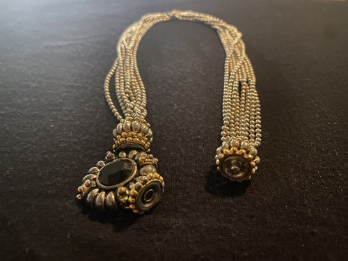 VTG Cookie Lee Necklace Silver Tone Multi Strand Black Faceted Lucite Center - Picture 8 of 15