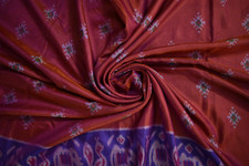 FNC Vintage Saree Indian Red Hand Woven Ikat Blend Silk Sari Craft Fabric 5 Yard