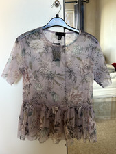 New Look Womans Girls Size 8 Sheer Floral Top Peplum Lace Summer Cute Spring