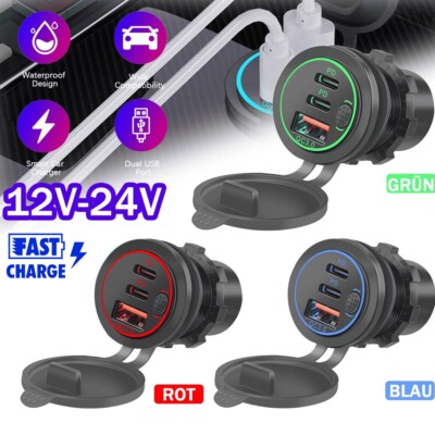 High Power Dual USB C Steckdose 12V/24V PD USB Einbau Buchse KFZ Ladegeräte 45W