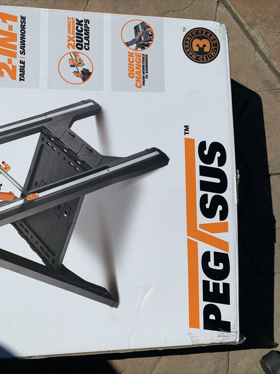 Worx Pegasus 2-in-1 Folding Work Table & Sawhorse, 2 Clamps & 4