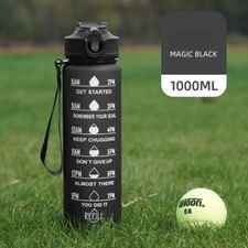 1L Sports Water Bottle Fitness Cycling Bike Gym Drinking Water Cup w Time Marker