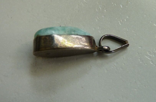 Vintage Small Oblong Natural Larimar Sterling Silver Pendant for Necklace - Picture 4 of 5