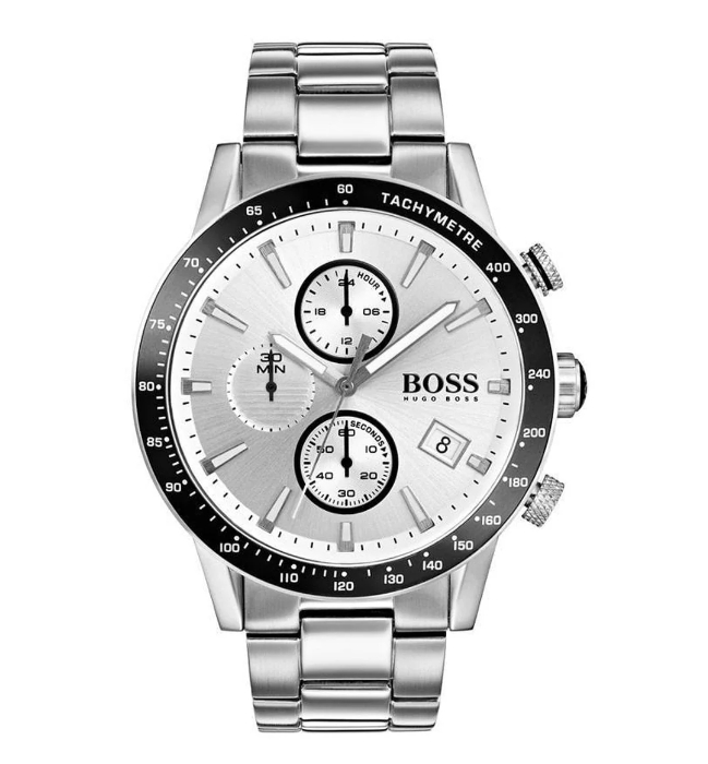 NEW HUGO BOSS RAFALE HB1513511 SILVER/BLACK CHRONOGRAPH QUARTZ MENS WATCH