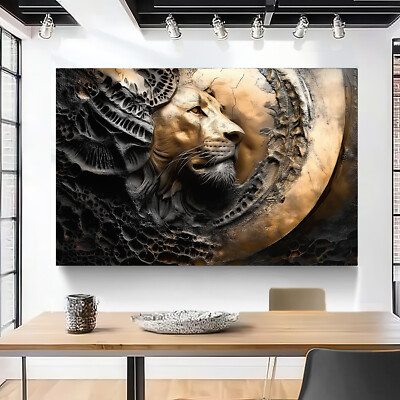 Leinwand Bild Löwe 3D Abstrakt Metall Optik Wandbilder XXL Wohnzimmer  5433A