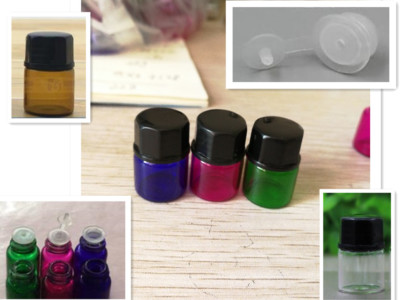 50pcs 1ml Glass Dram Bottle w/ Orifice Reducer 5 Color Sample Vial Essential Oil