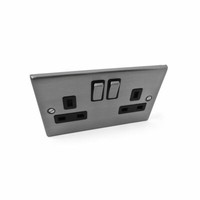 Brushed Stainless Steel Double Socket M2 13a Dp 2 Gang Switch For Static Caravan