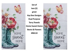 KAY DEE DESIGNS "Boots, Butterflies" R8110 Two Dual Purpose Terry Towels~16"x26″
