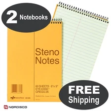 National Brand 36-646 Steno Notebook, 6 x 9", Gregg, 60 Sheets, Pack of 2