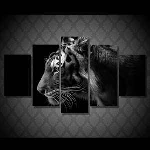 5 Pcs Set Framed Hd Printed Black White Tiger Picture Wall Art