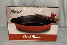 Parini Cookware Non Stick Ceramic Bakeware Dish Oval Baker with lid  10” Red,New