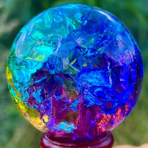 157G Natural Titanium Rainbow Quartz sphere Crystal ball Healing - Picture 3 of 18