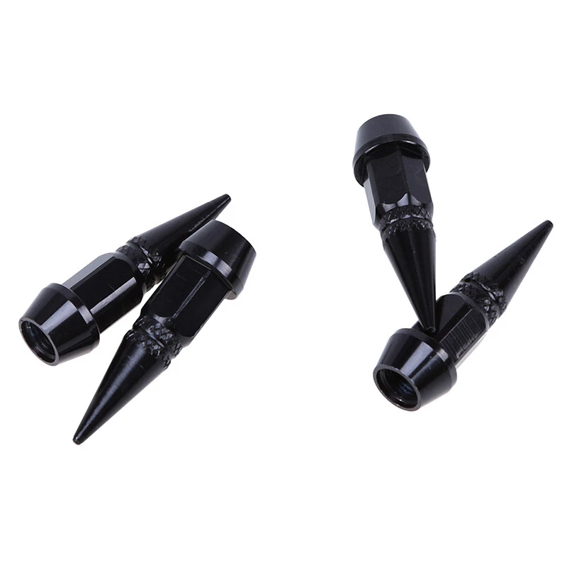 4 peças tampas de ar de alumínio preto metal espiga roda/pneu válvula haste carro-caminhão - Imagem 4 de 4