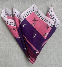 Vintage Pink Purple Striped Floral w/ Bees Handkerchief / Pocket Square 15"
