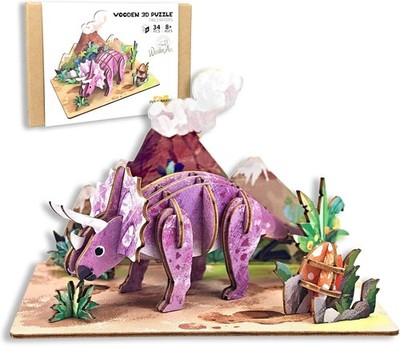 3D Holz Dinosaurier Puzzle Kit für Kinder - pädagogisches, handgefertigtes Geschenk