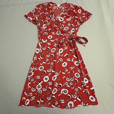 J Crew Dress Womens 00 True Wrap Floral Red Tie Side Cottagecore Short Sleeve