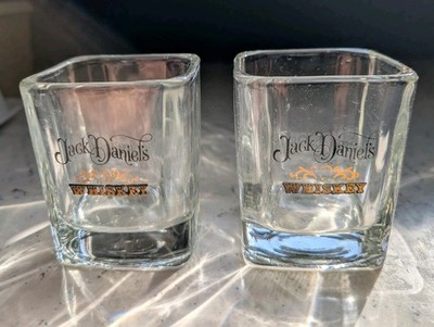 Set Of 2 Jack Daniels Whiskey Square Rocks Lowball Glasses Drinking Cup 9 oz 