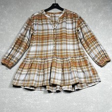 Free People Alexa Plaid Mini Dress Small Long Sleeve Ruffle Hem Button Front