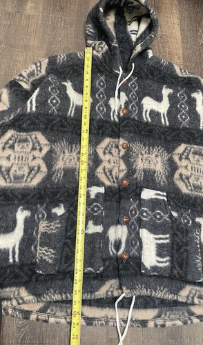 Vintage Llama Aztek 100% Wool Hooded Sweater Jacket Grunge 4XL Inkas World - Picture 9 of 10
