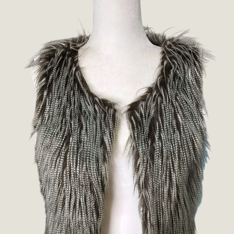 Boho Faux Fur Feather Vest Women's Lined Sleeveless Whimsy Mob Wife Sz M - Image 4 of 4